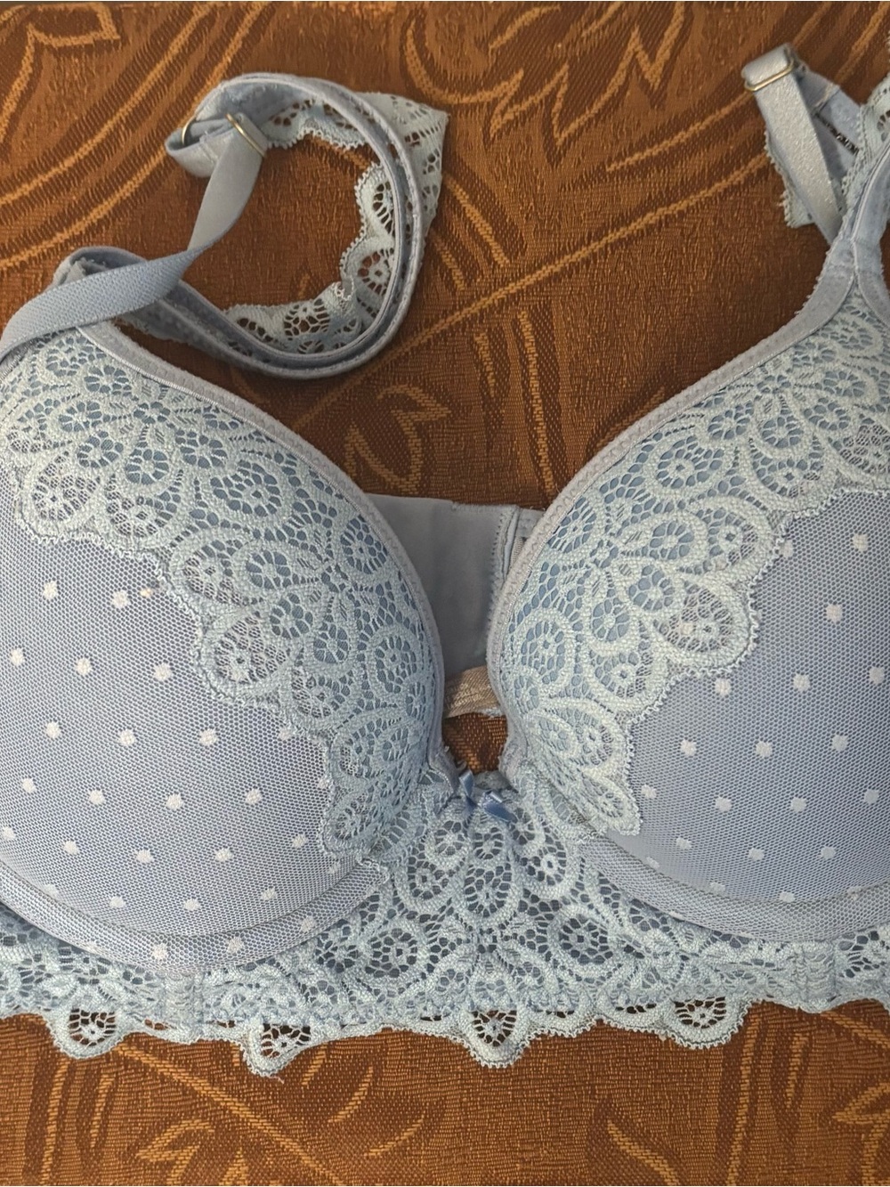 aerie Light Blue Lace Push-Up Bra with Dot Mesh